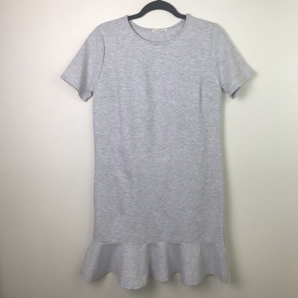 Gray Ruffle Hem T-shirt Dress